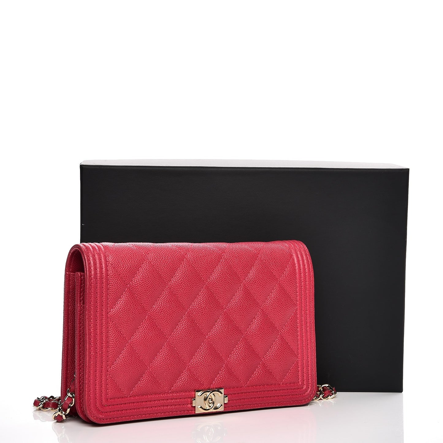 Caviar Quilted Boy Wallet On Chain WOC Fuchsia
