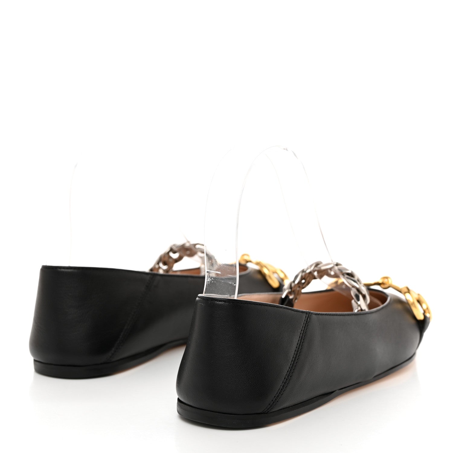 Gucci Nappa Lumiere Deva Horsebit Chain Embellished Flats 35.5 Black 5 of 9