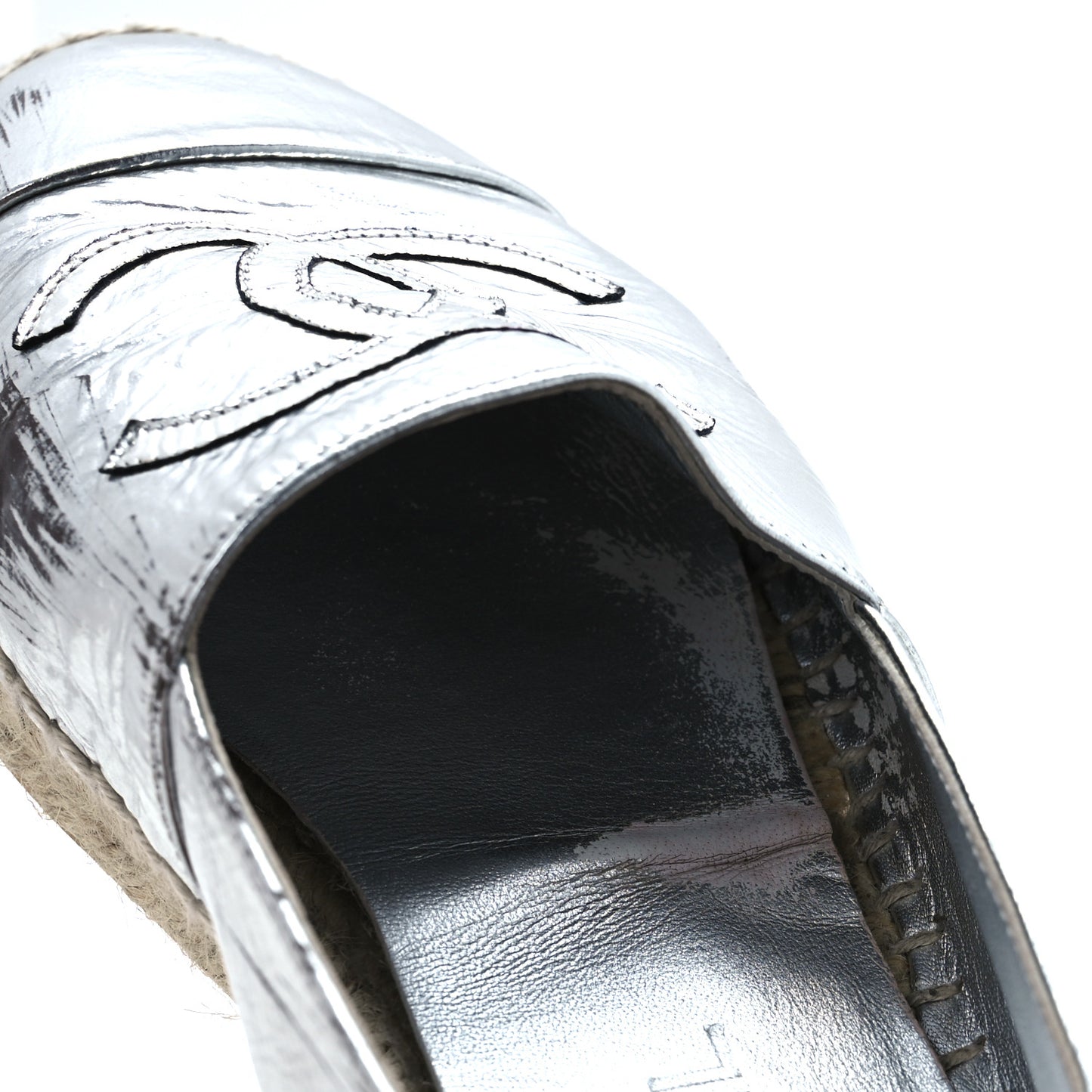 Laminated Goatskin CC Espadrilles 38 Silver