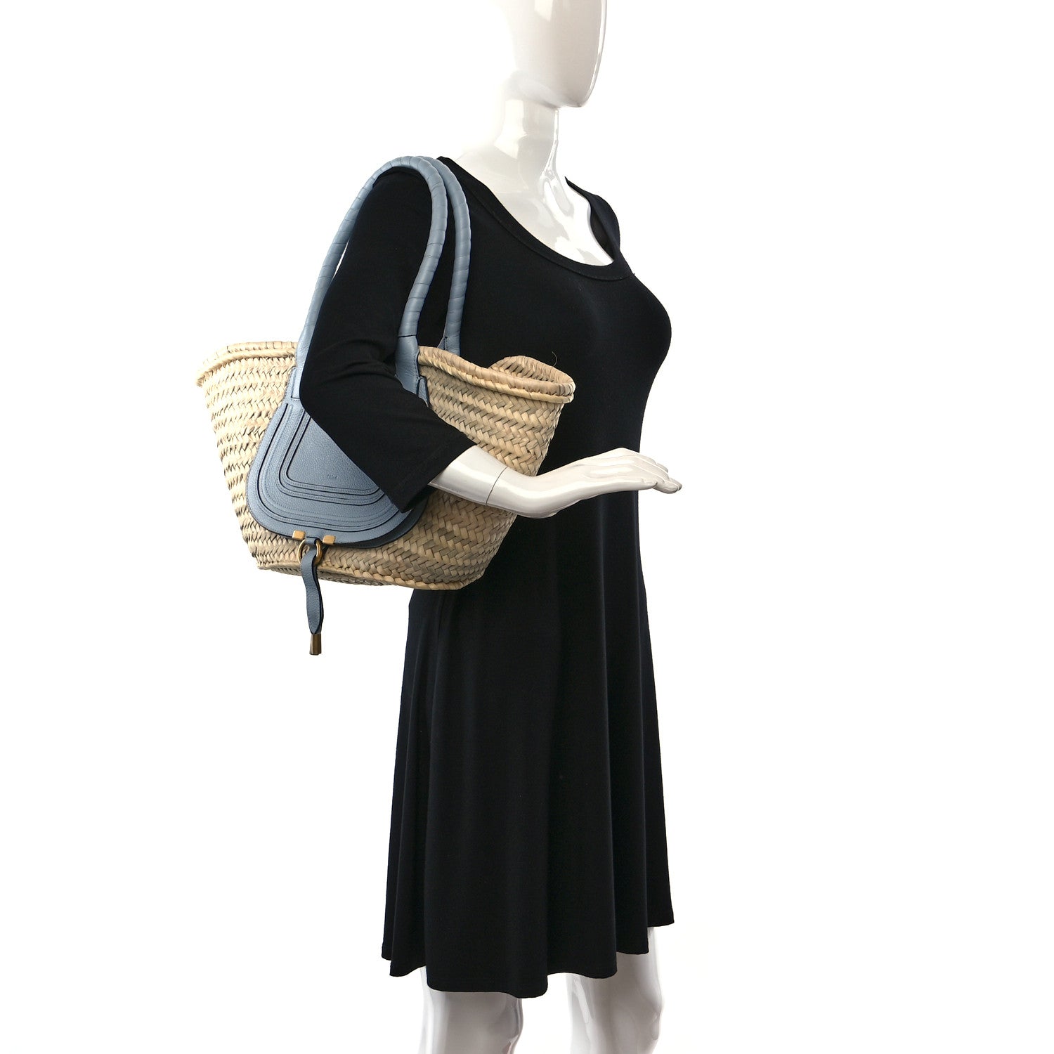 Chloe Raffia Small Grain Calfskin Medium Marcie Basket Shady Blue 2 of 9