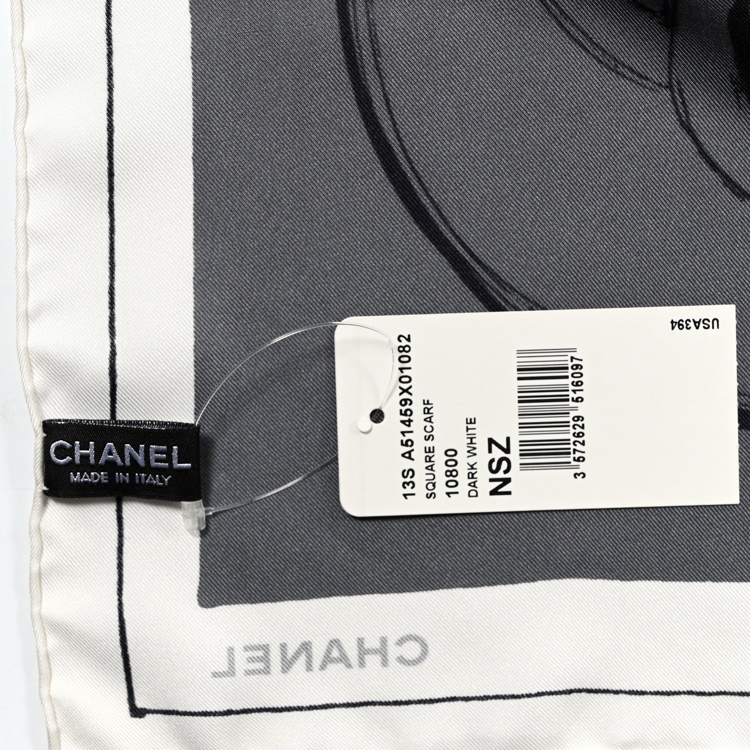 Chanel Silk Camellia Jacket Flower Print Scarf Dark White 3 of 4