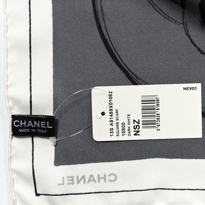 Chanel Silk Camellia Jacket Flower Print Scarf Dark White 3 of 4