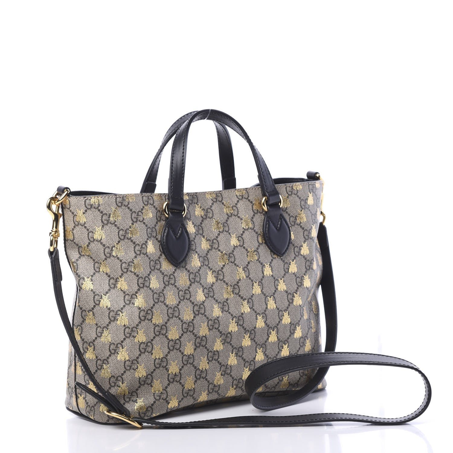 Gucci Soft GG Supreme Monogram Bees Small Crossbody Tote Beige Oro Black 2 of 10