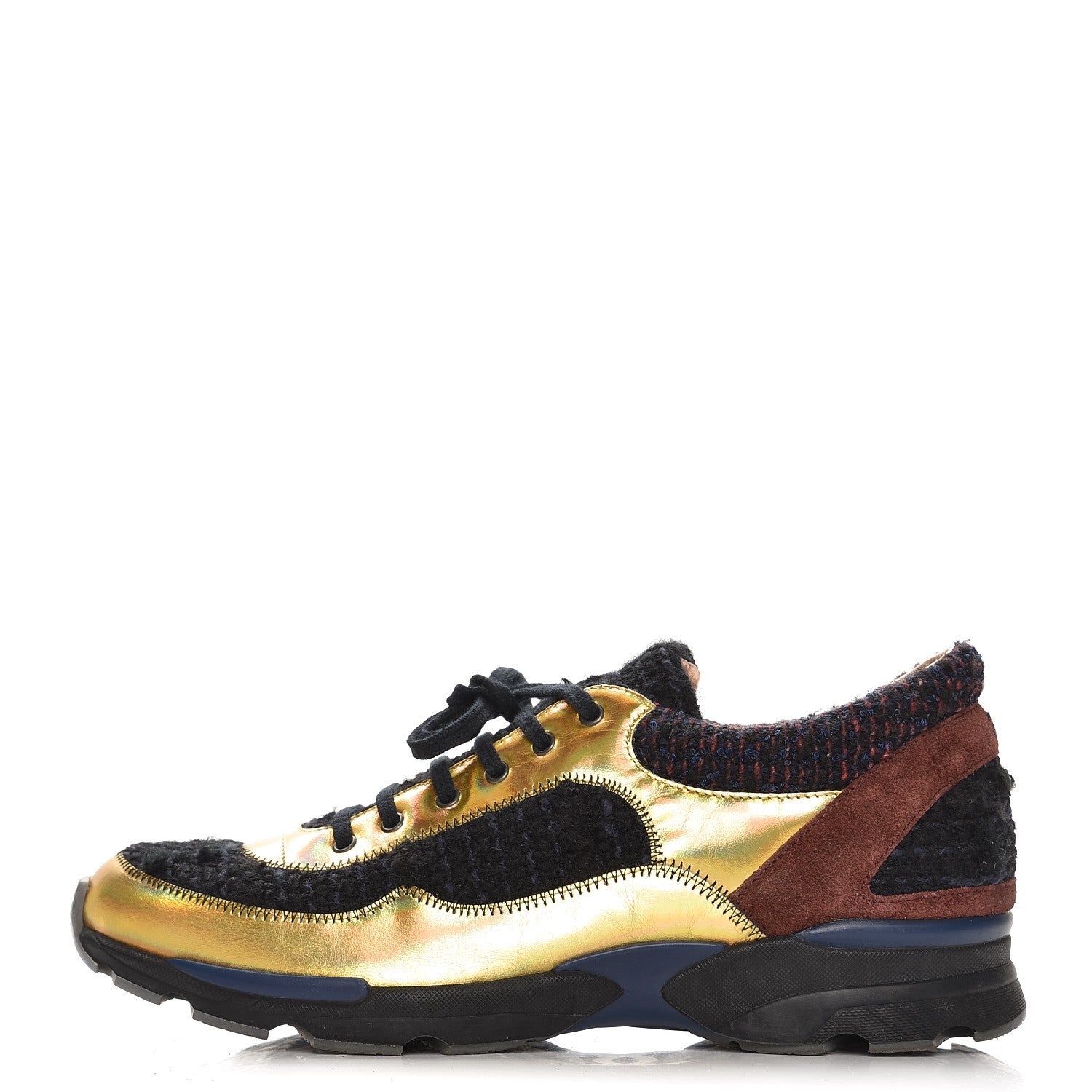 Chanel Tweed Suede Calfskin Runway Sneakers 40 Black Multicolor 1 of 11