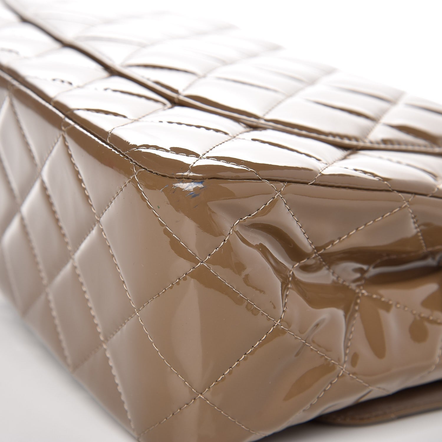 Chanel Patent Quilted Jumbo Double Flap Dark Beige 12 of 14