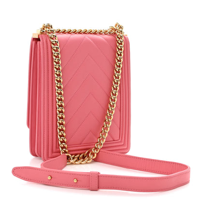 Chanel Calfskin Chevron North South Boy Flap Pink 3 of 10