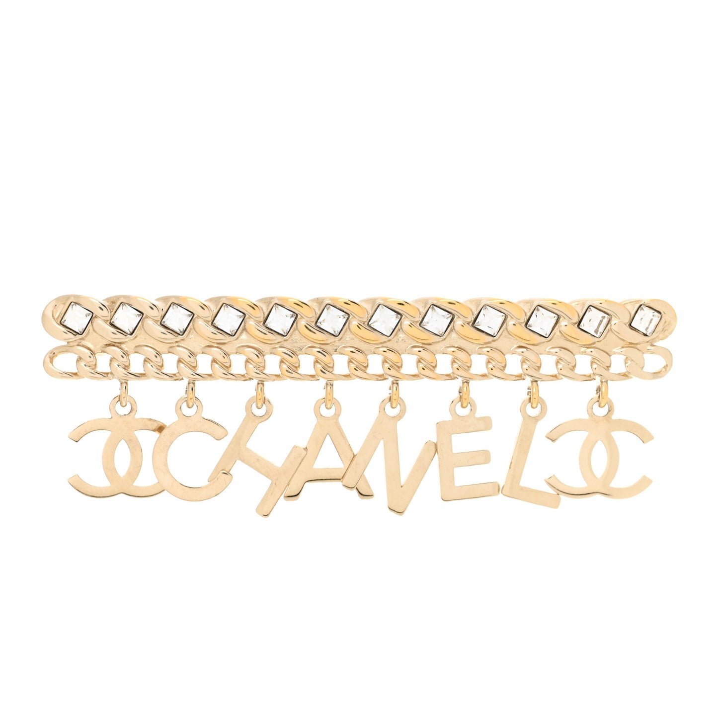 Crystal CC Logo Charms Brooch Gold