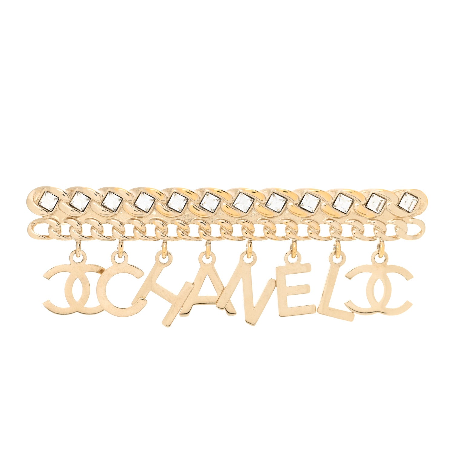 Chanel Crystal CC Logo Charms Brooch Gold 1 of 6