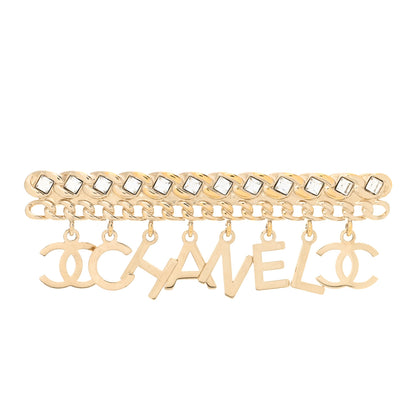 Chanel Crystal CC Logo Charms Brooch Gold 1 of 6