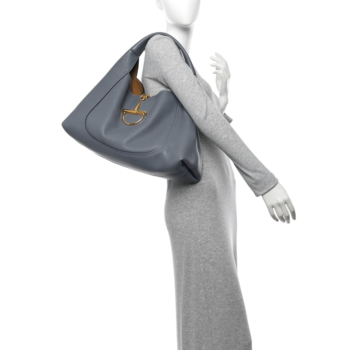 Grained Calfskin Softbit Maxi Shoulder Bag Dusty Blue