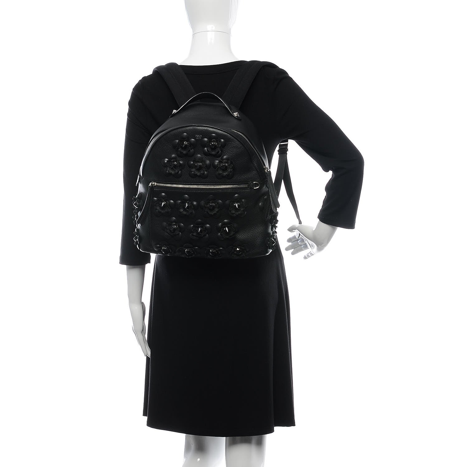 Fendi Vitello Dolce All Over Flowerland Large Backpack Black 2 of 9