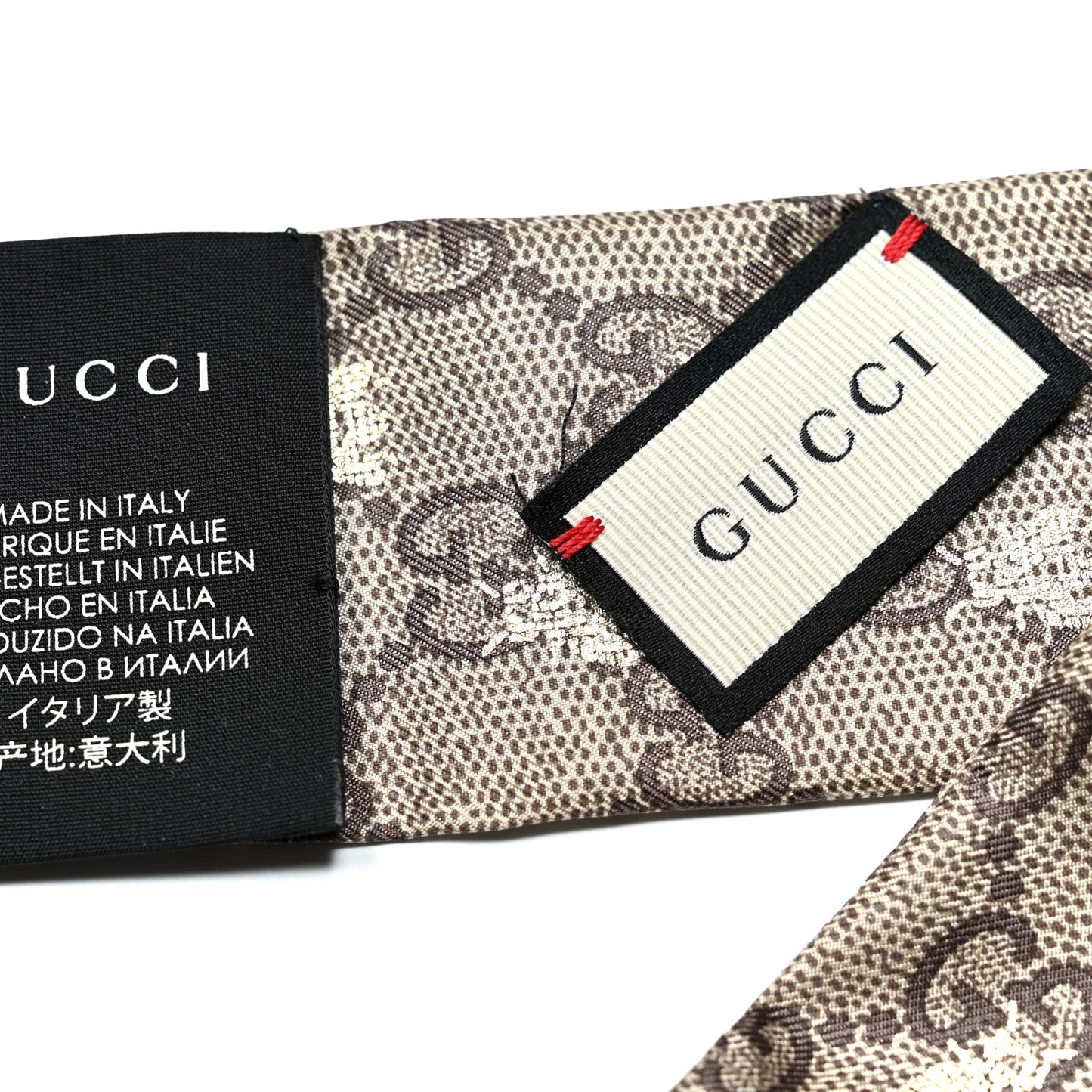 Silk Twill GG Monogram GG Bee Neck Bow Scarf Black Red