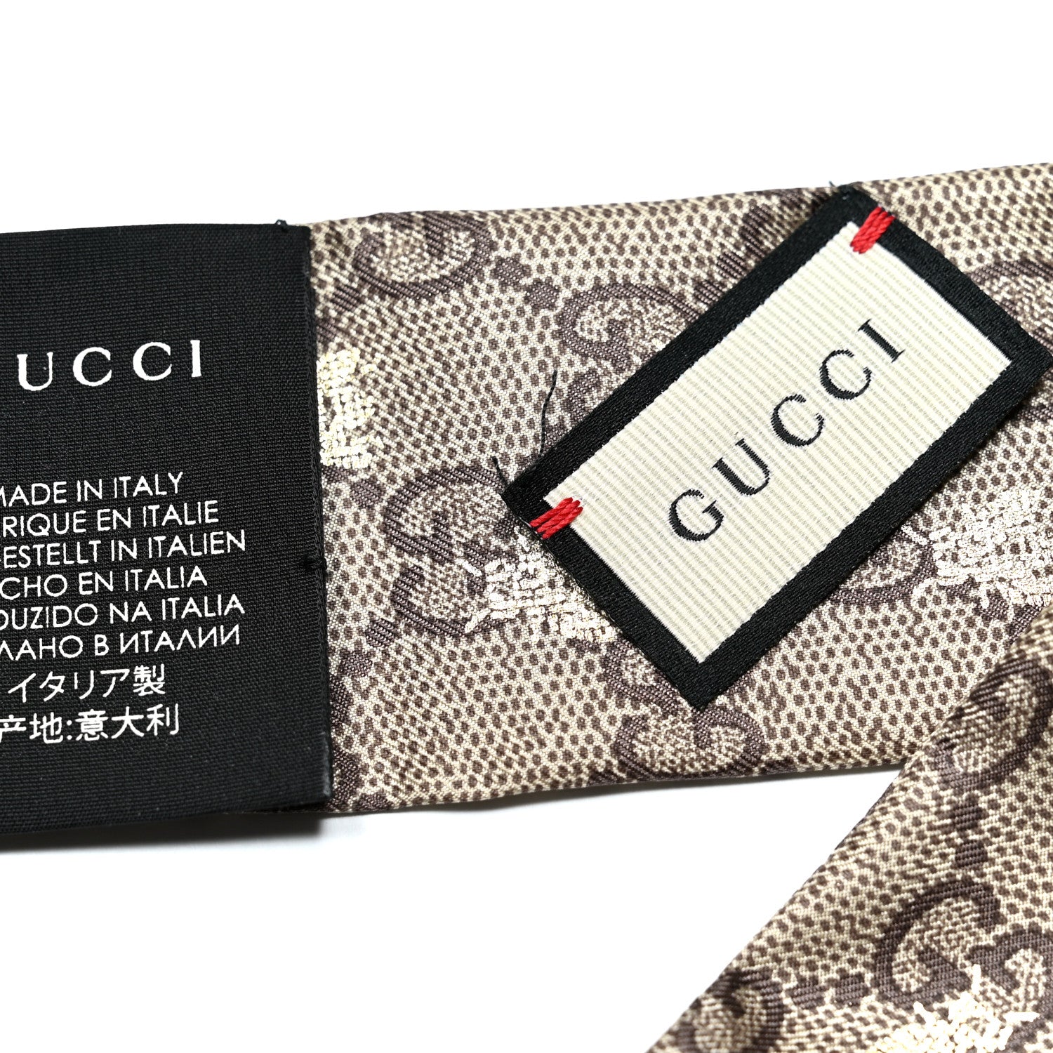 Gucci Silk Twill GG Monogram GG Bee Neck Bow Scarf Black Red 4 of 4