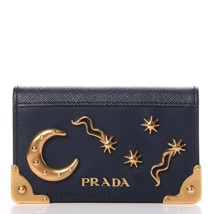 Prada City Calf Saffiano Cahier Astrology Card Case Baltico 1 of 8