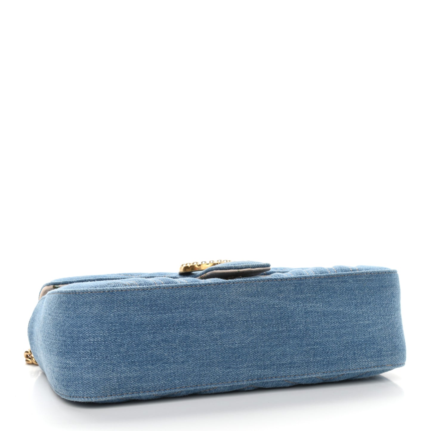 Denim Matelasse Small Pearly GG Marmont Shoulder Bag Blue