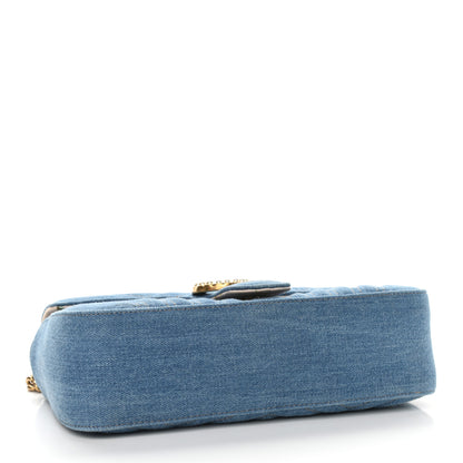 Gucci Denim Matelasse Small Pearly GG Marmont Shoulder Bag Blue 3 of 8