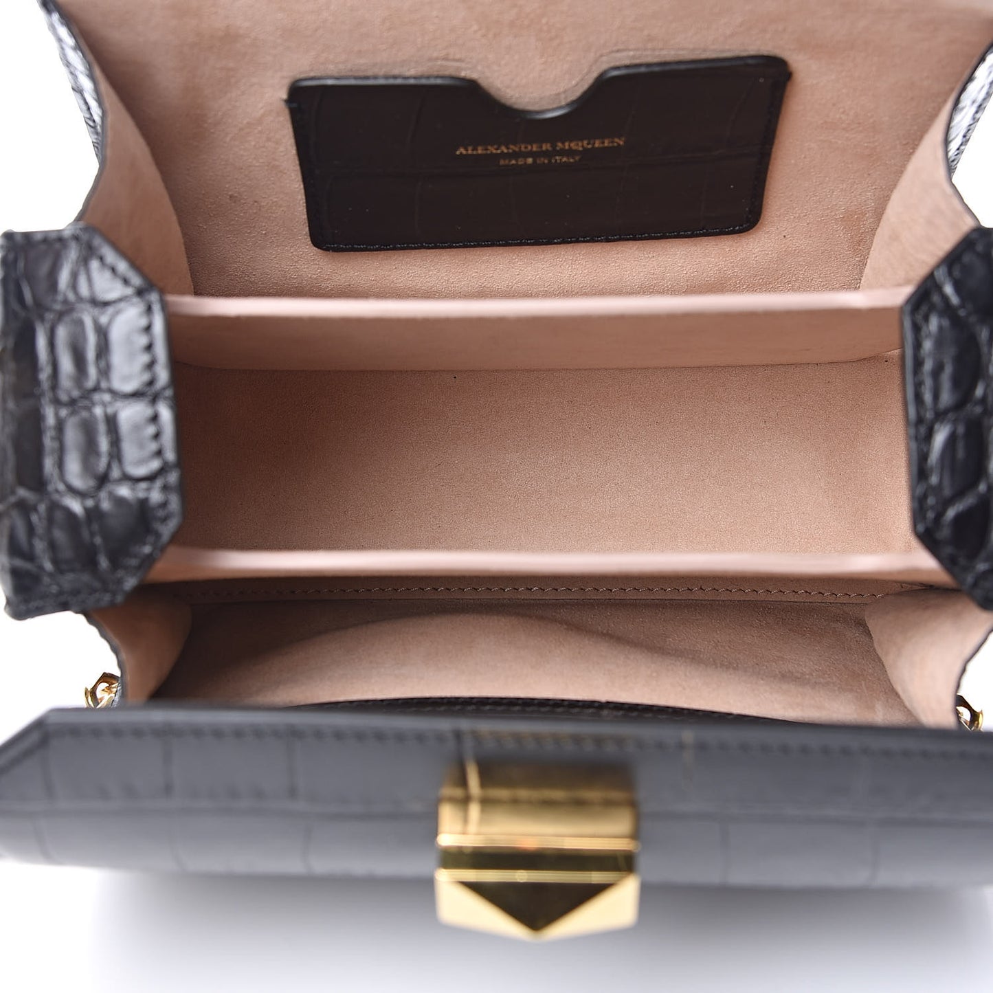 Calfskin Crocodile Embossed Box Shoulder Bag 19 Black