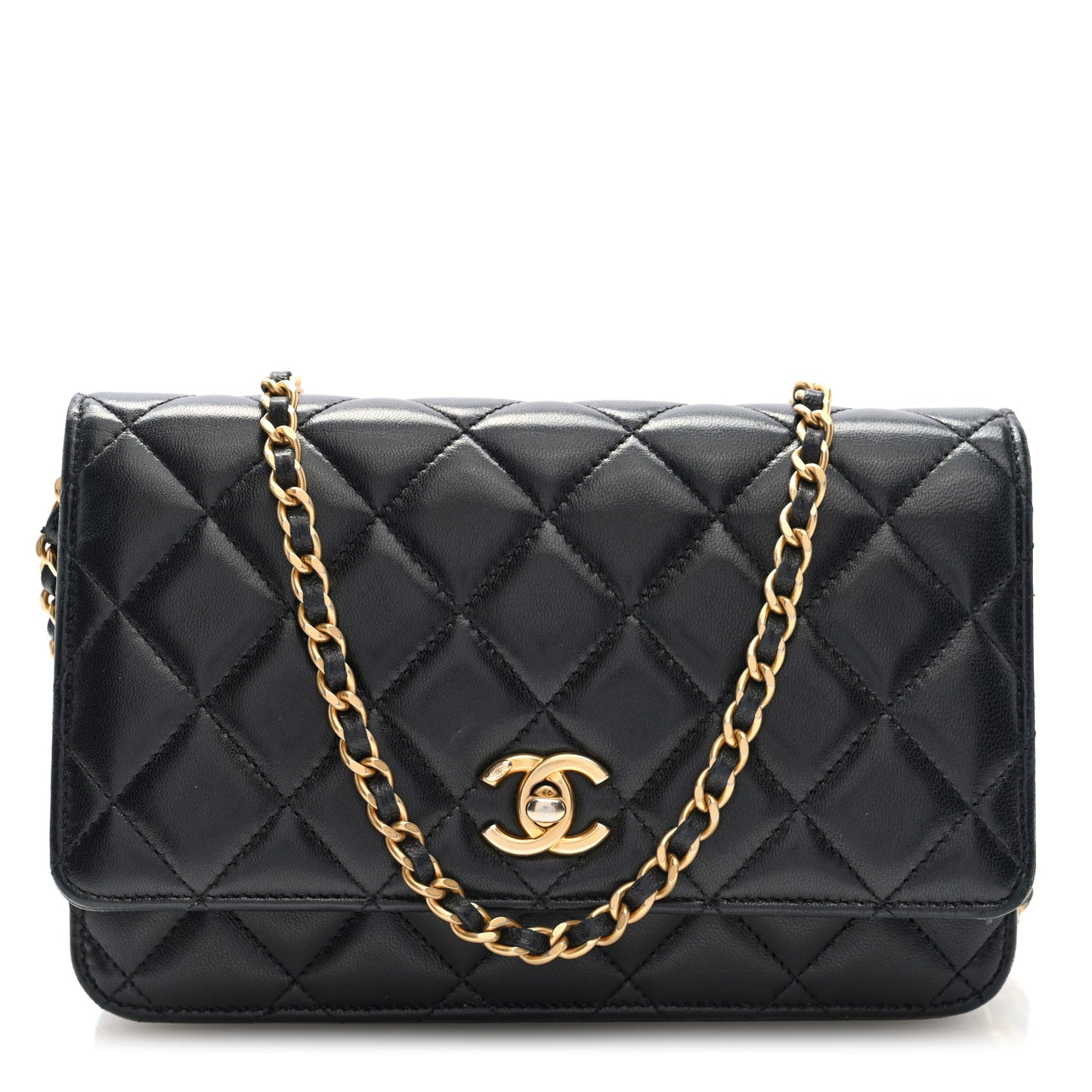 Lambskin Quilted CC Pearl Crush Wallet on Chain WOC Black