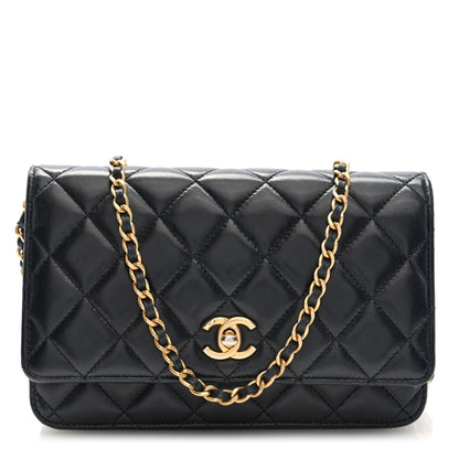 Chanel Lambskin Quilted CC Pearl Crush Wallet on Chain WOC Black 1 of 9