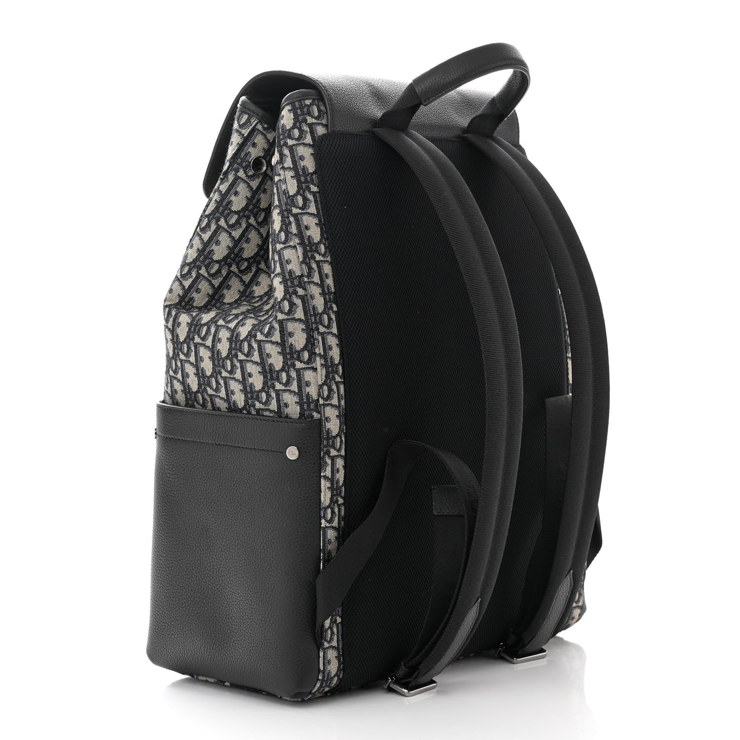 Christian Dior Oblique Jacquard Grained Calfskin Saddle Backpack With Flap Beige Black 3 of 10
