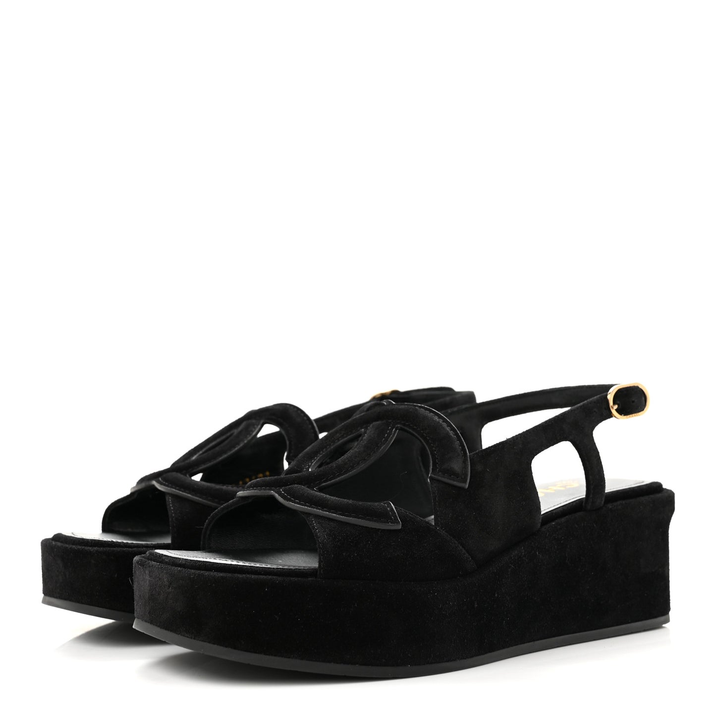 Suede Calfskin Platform CC Sandals 35 Black