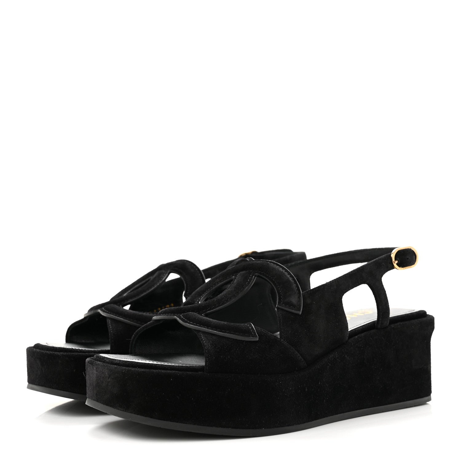Chanel Suede Calfskin Platform CC Sandals 35 Black 4 of 10