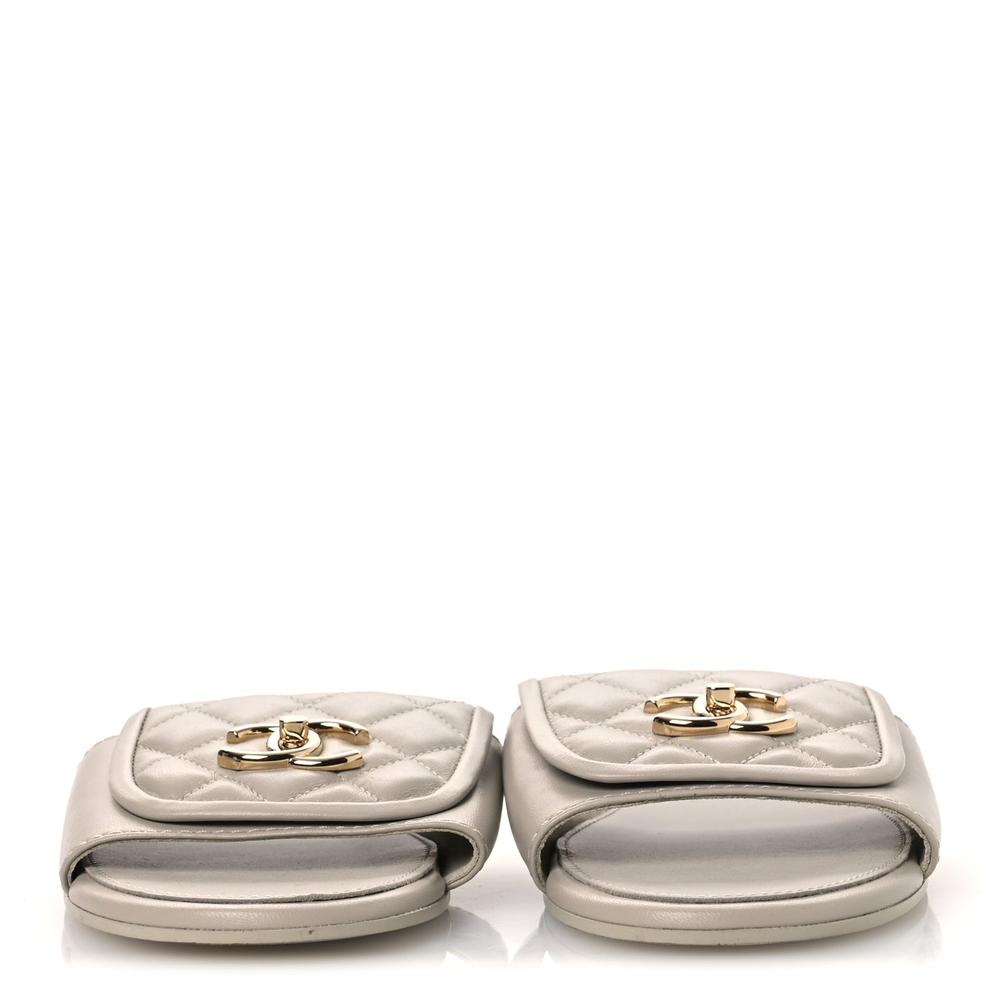 Lambskin Quilted Turnlock Flat Mules 39.5 Light Gray