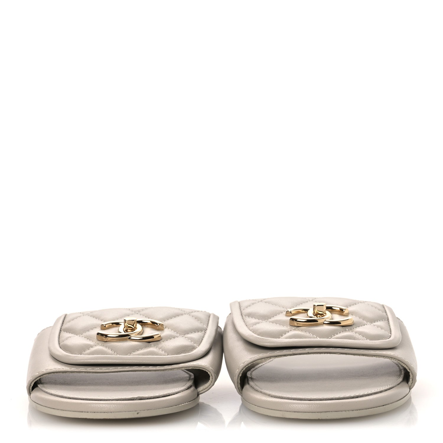 Chanel Lambskin Quilted Turnlock Flat Mules 39.5 Light Gray 3 of 14