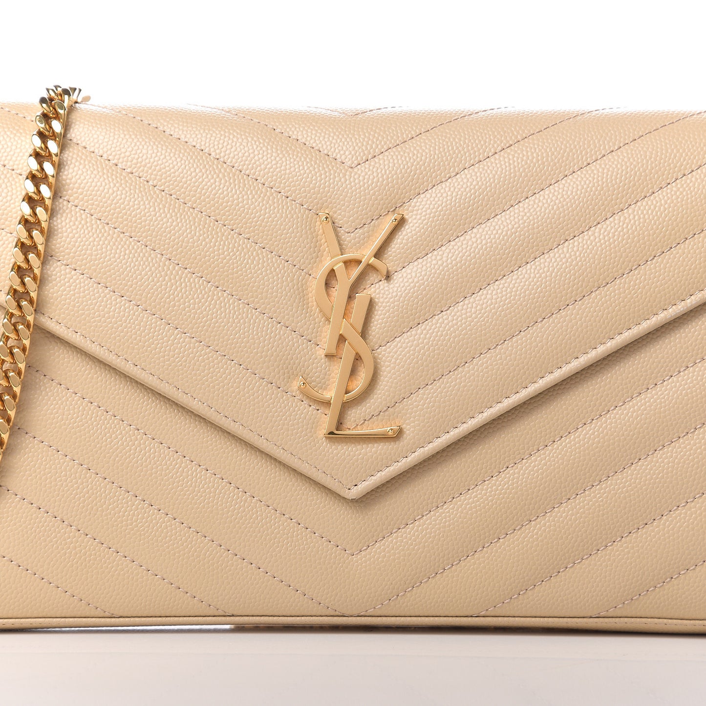 Grain De Poudre Matelasse Chevron Monogram Chain Wallet Nude Powder
