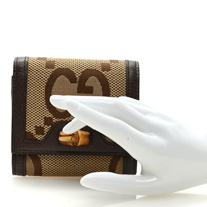 Gucci Monogram Jumbo GG Textured Dollar Calfskin Diana Compact Wallet Camel Ebony New Acero 2 of 6