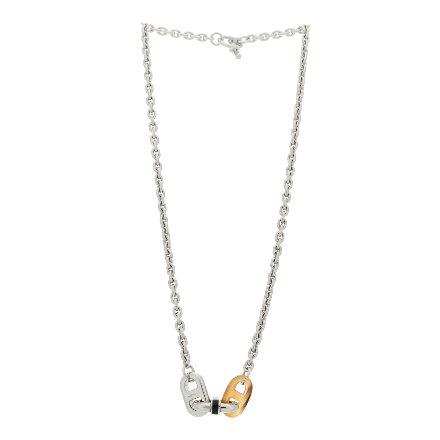 Palladium Buffalo Horn Lacquered Maillon Necklace Black