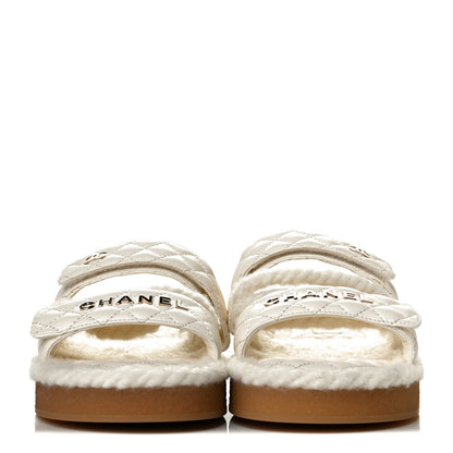 Chanel Cord Lambskin Quilted Logo Mules 39 Ivory 2 of 5