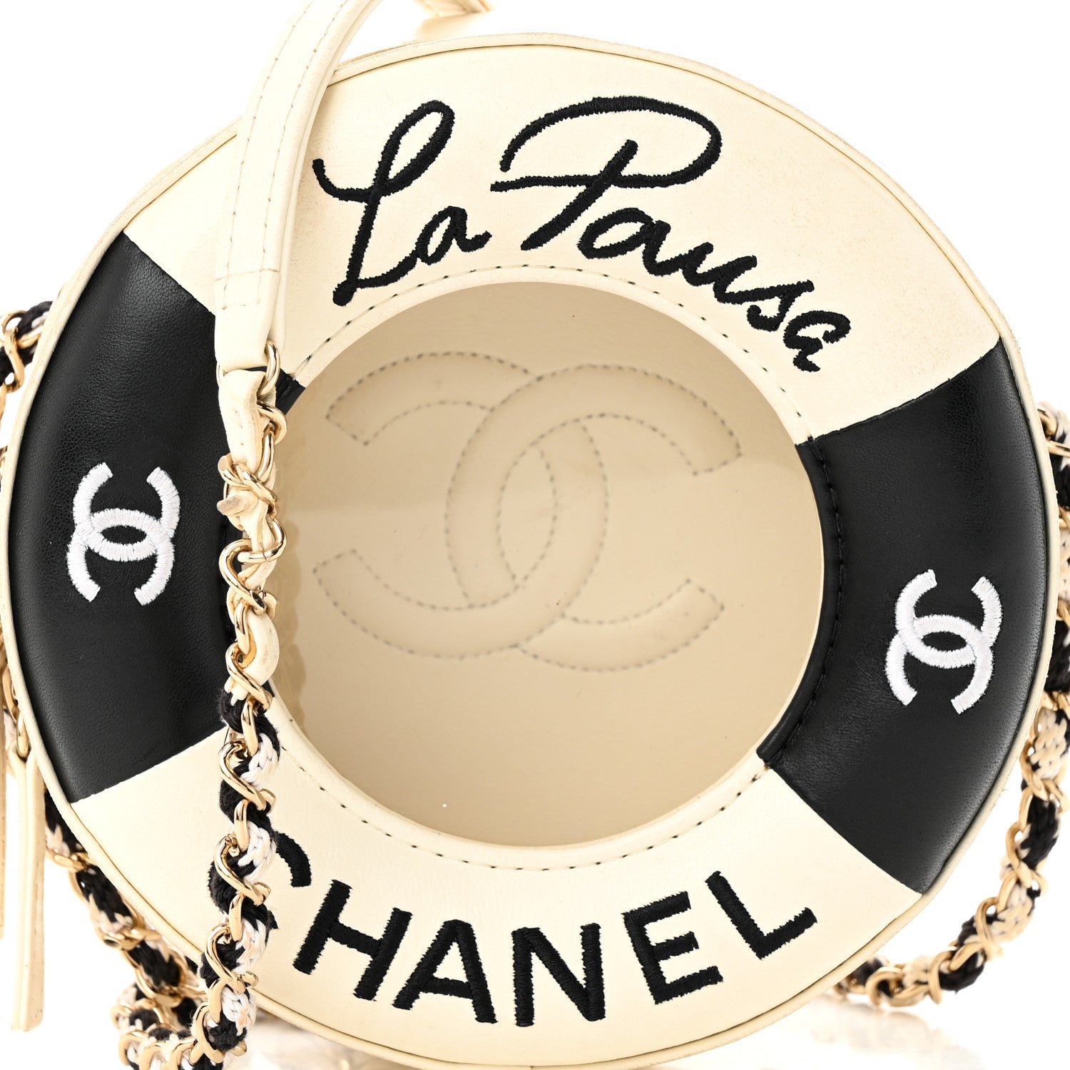 Chanel Lambskin Coco Lifesaver Round Bag Black White 8 of 16