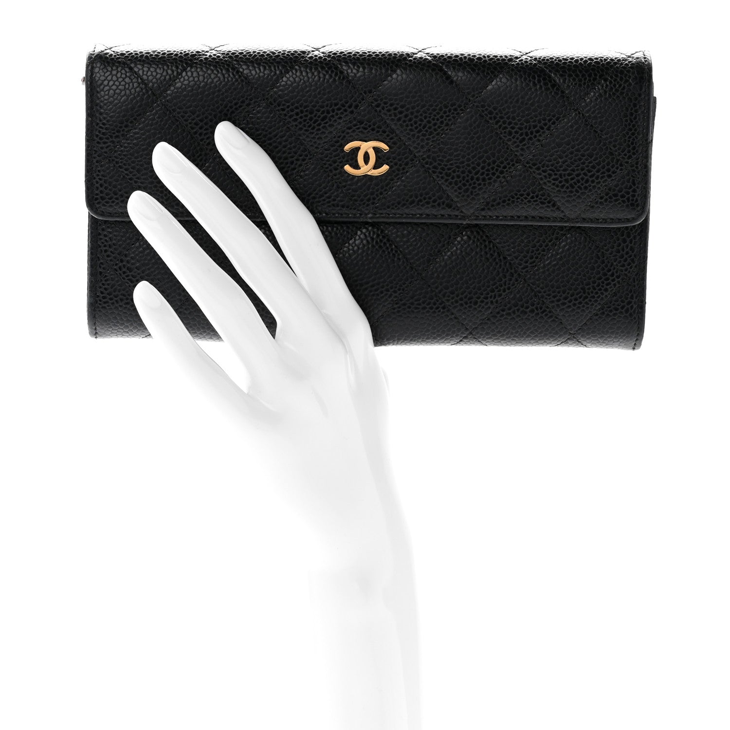 Chanel Caviar Quilted Large Gusset Flap Wallet Black 2 of 8