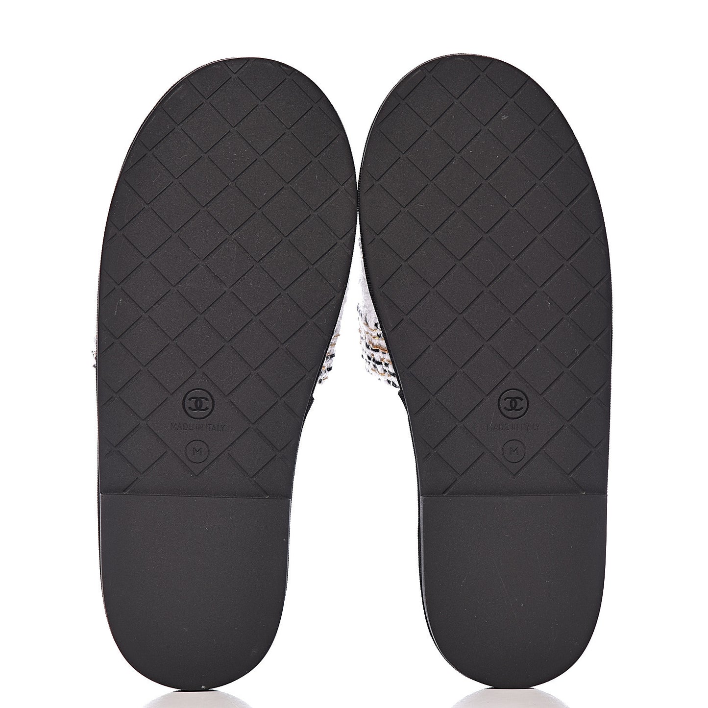 Tweed CC Flat Mules M White Black Gold