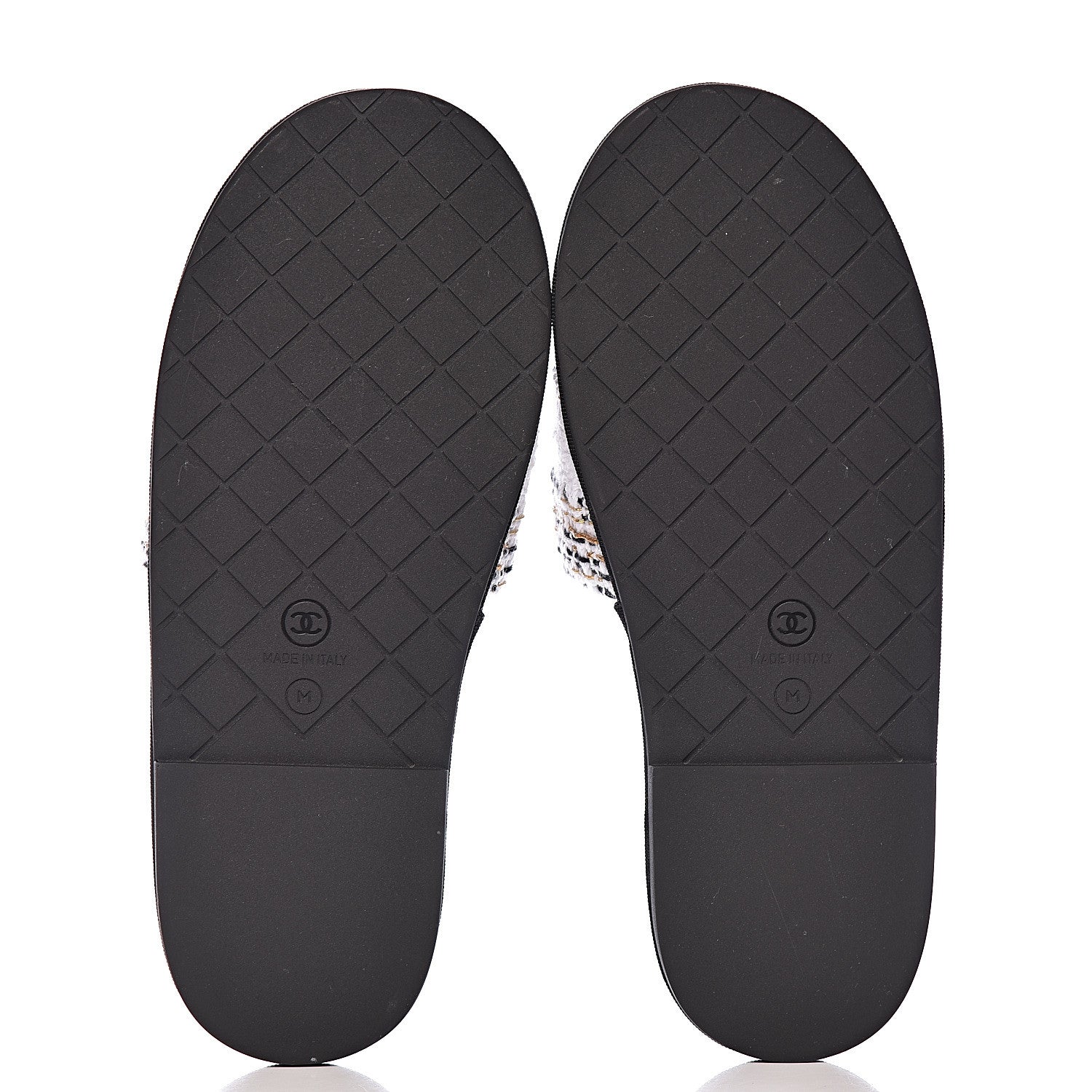 Chanel Tweed CC Flat Mules M White Black Gold 5 of 11