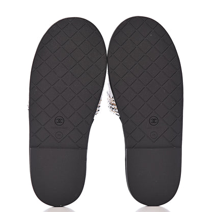 Chanel Tweed CC Flat Mules M White Black Gold 5 of 11