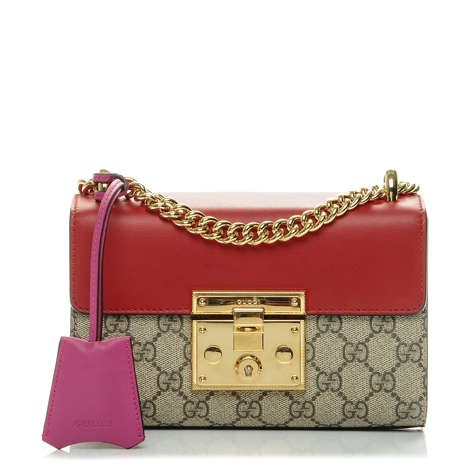 Gucci GG Supreme Monogram Calfskin Small Padlock Shoulder Bag Beige Hibiscus Red New Rosette 1 of 8