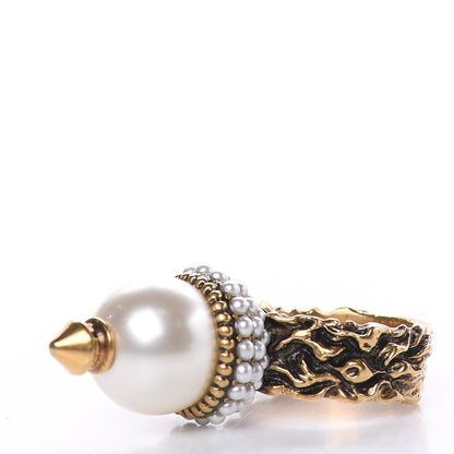 Gucci Metal Pearl Ring 6.75 Aged Gold 3 of 6