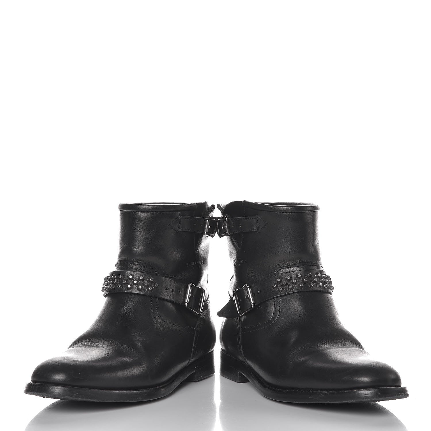 Saint Laurent Smooth Calfskin Studded Light Bowling Boots 36.5 Black 10 of 11