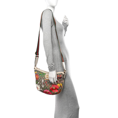 Gucci GG Supreme Monogram Flora Web Small Ophidia Half Moon Hobo White 3 of 14