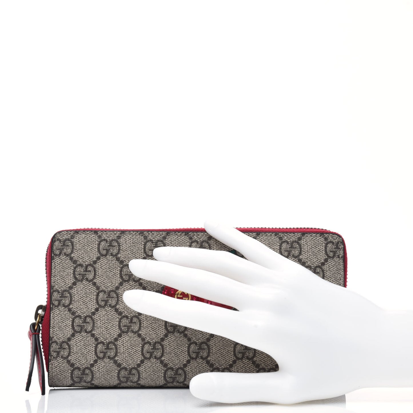 GG Supreme Monogram Cherries Zip Around Wallet Hibiscus Red