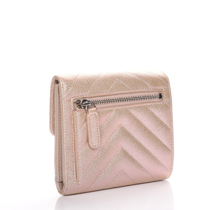Chanel Metallic Caviar Chevron Quilted Compact Flap Wallet Light Gold 3 of 9