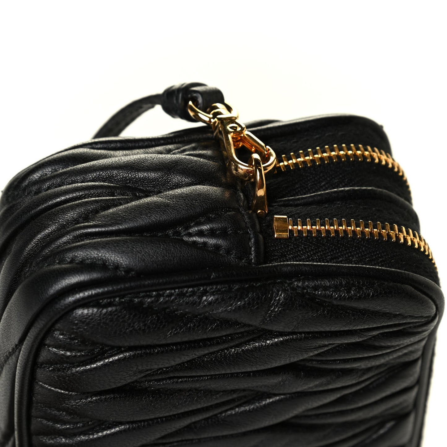 Nappa Matelasse Double Zip Wristlet Black