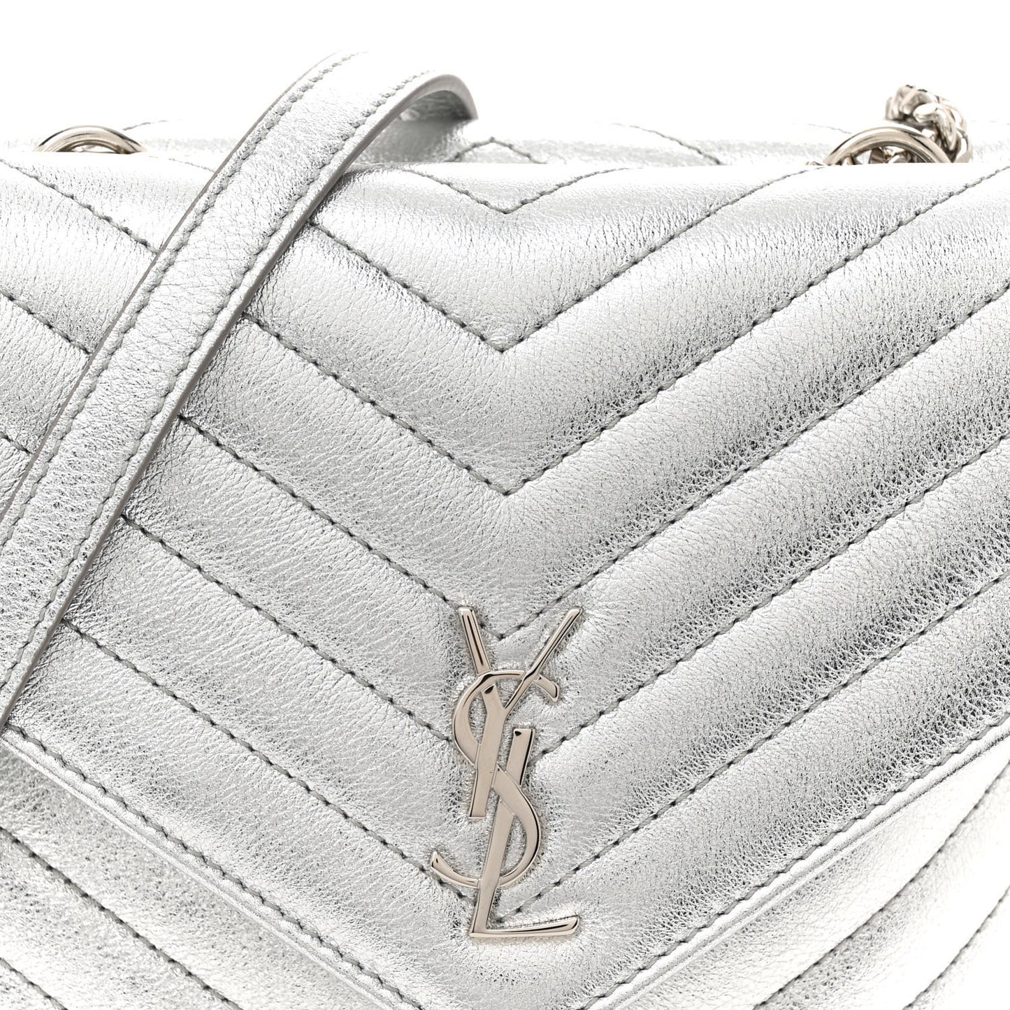Metallic Lambskin Quilted Double Flap Bag Silver