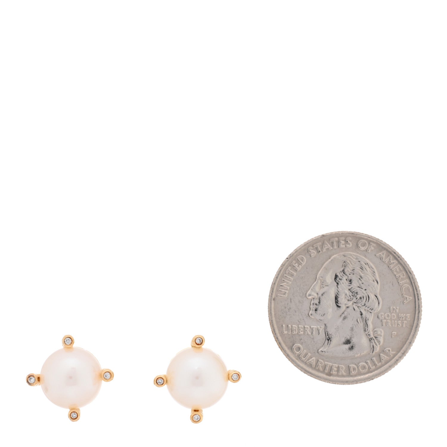 David Yurman 18K Yellow Gold Diamond Cultured Pearl 9.5-10mm Cable Stud Earrings 2 of 4