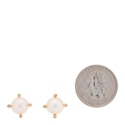 David Yurman 18K Yellow Gold Diamond Cultured Pearl 9.5-10mm Cable Stud Earrings 2 of 4