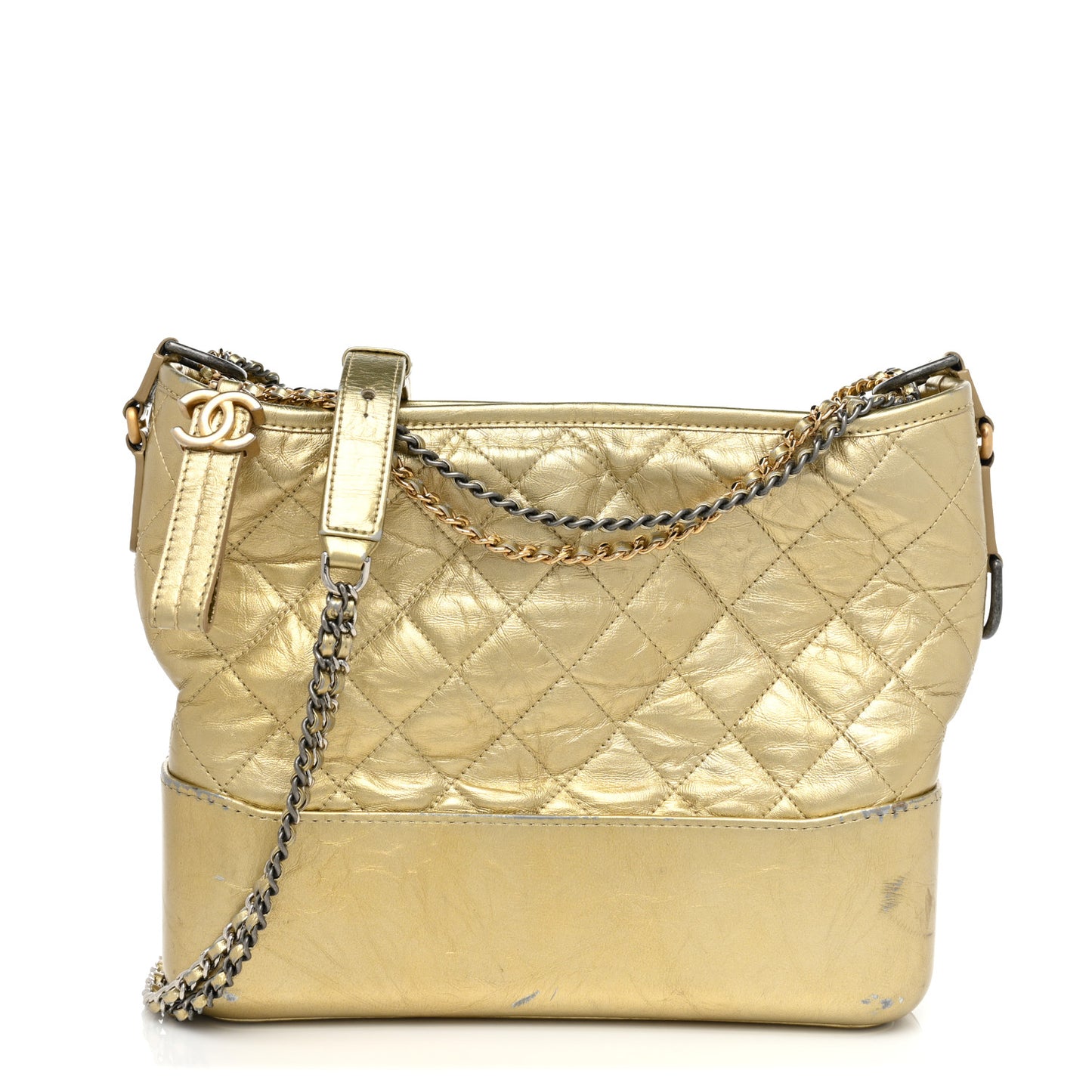 Metallic Lambskin Calfskin Quilted Medium Gabrielle Hobo Gold