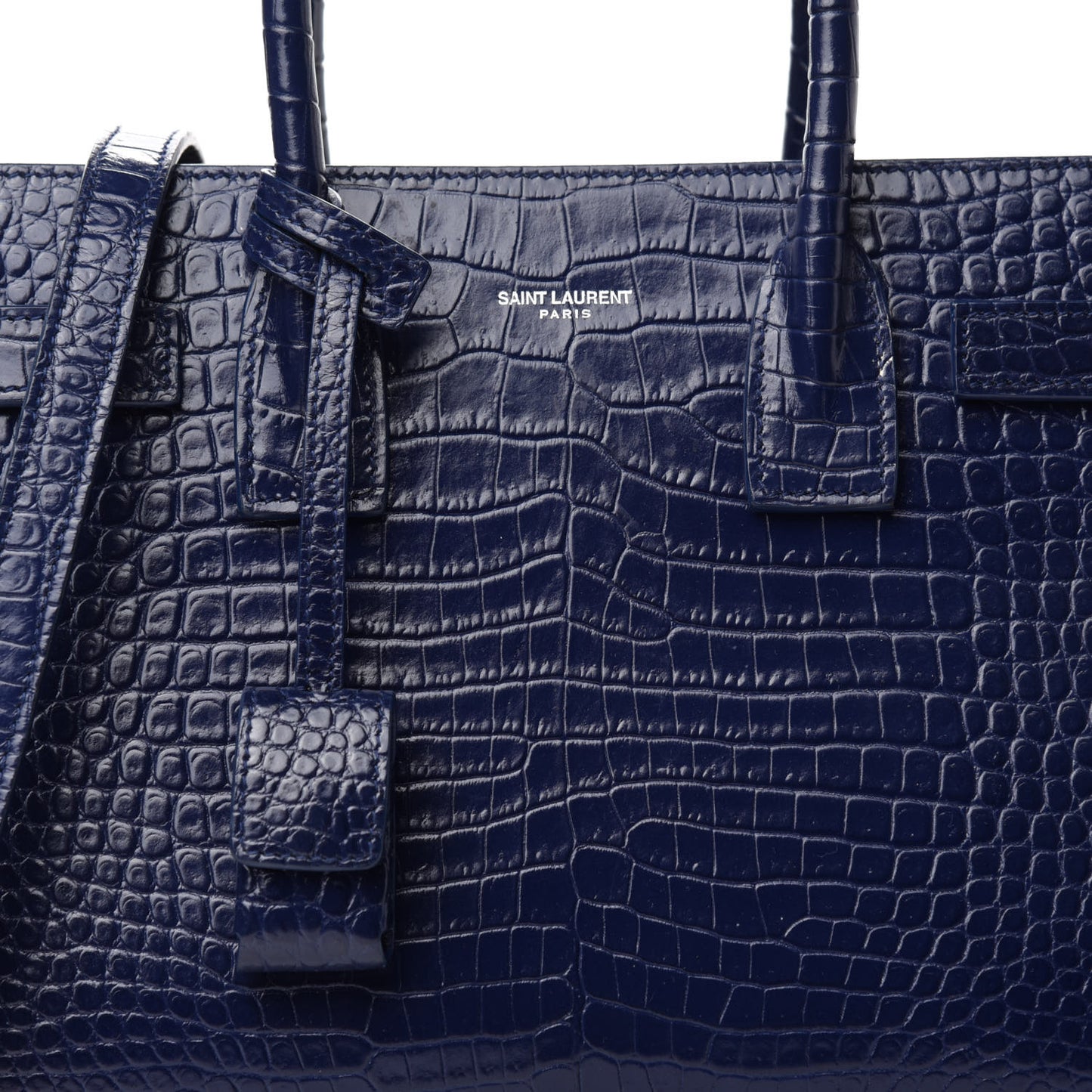 Calfskin Crocodile Embossed Baby Sac De Jour Navy