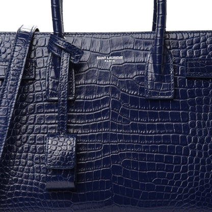 Saint Laurent Calfskin Crocodile Embossed Baby Sac De Jour Navy 15 of 15